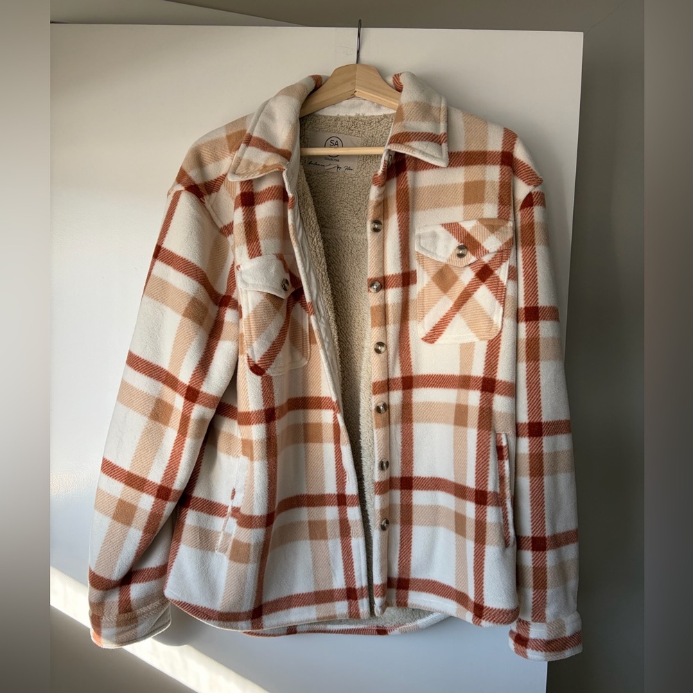 SAGE Collective Women’s Button Front Sherpa Plaid Shacket